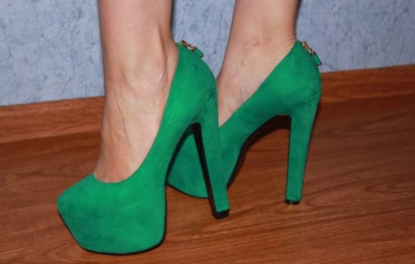 Туфли зеленый замш, высокий